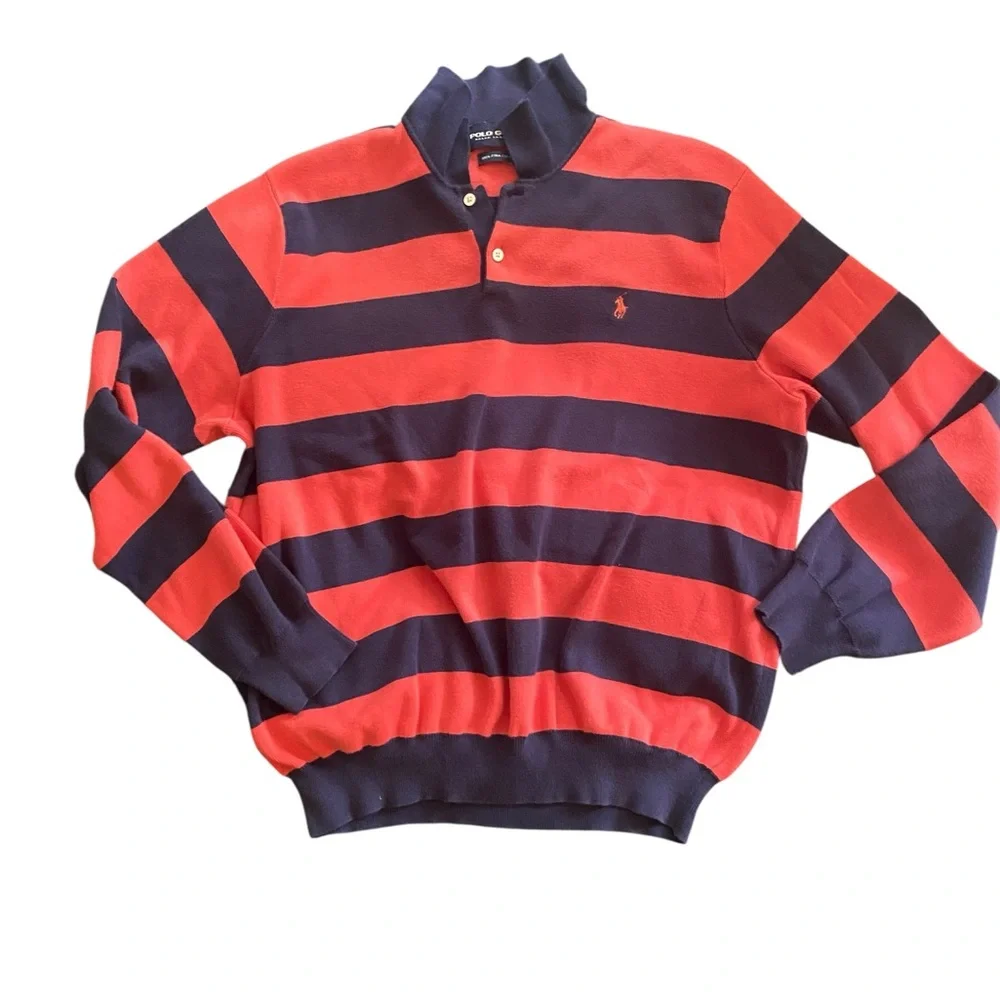 VTG PIMA Cotton Polo Ralph Lauren Golf Striped Collared Sweater 2XL